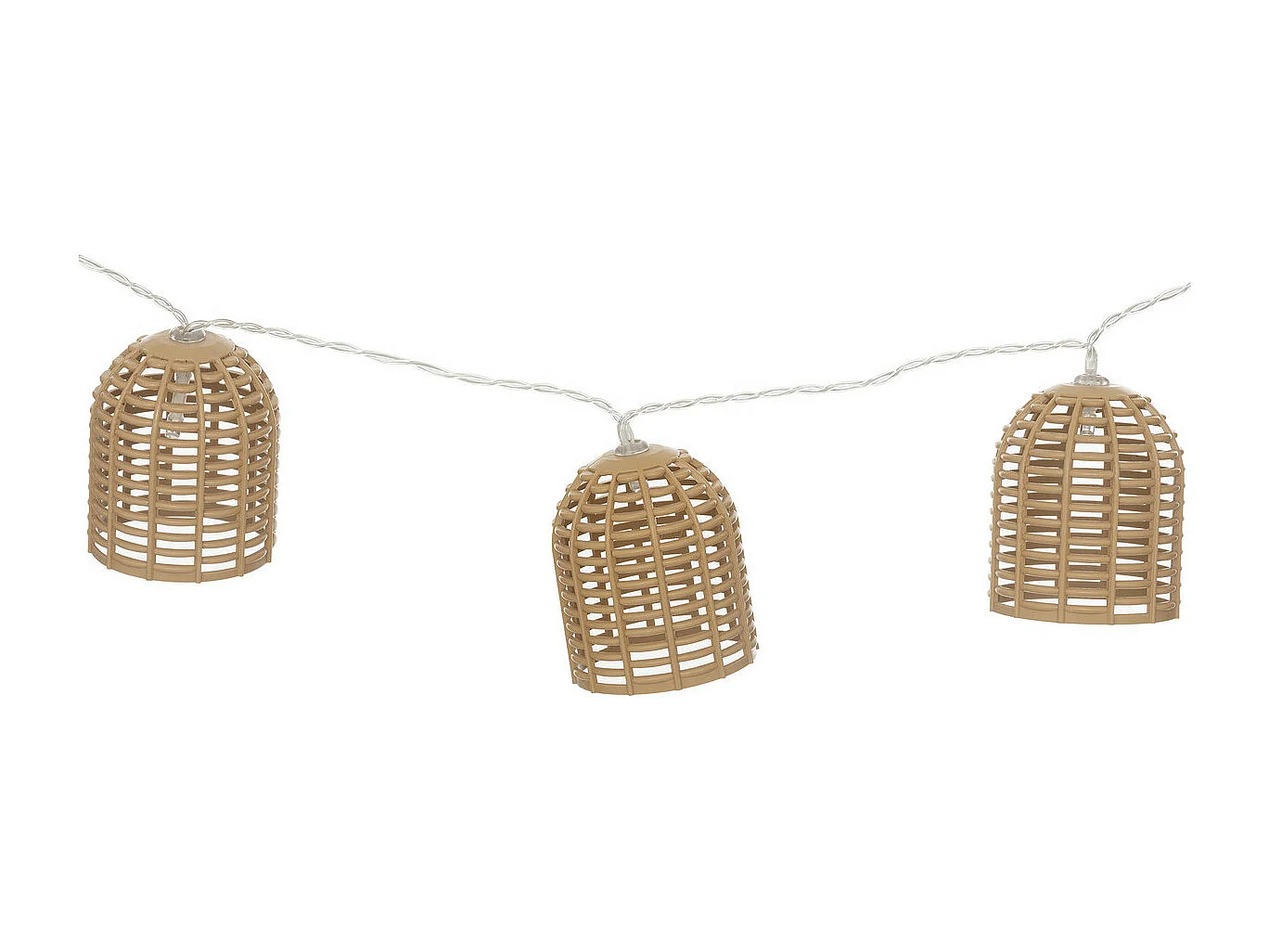 Guirlande Lumineuse Solaire 10 petits Abat-jours aspect Rotin LED Blanc chaud sur 3.35 mètres