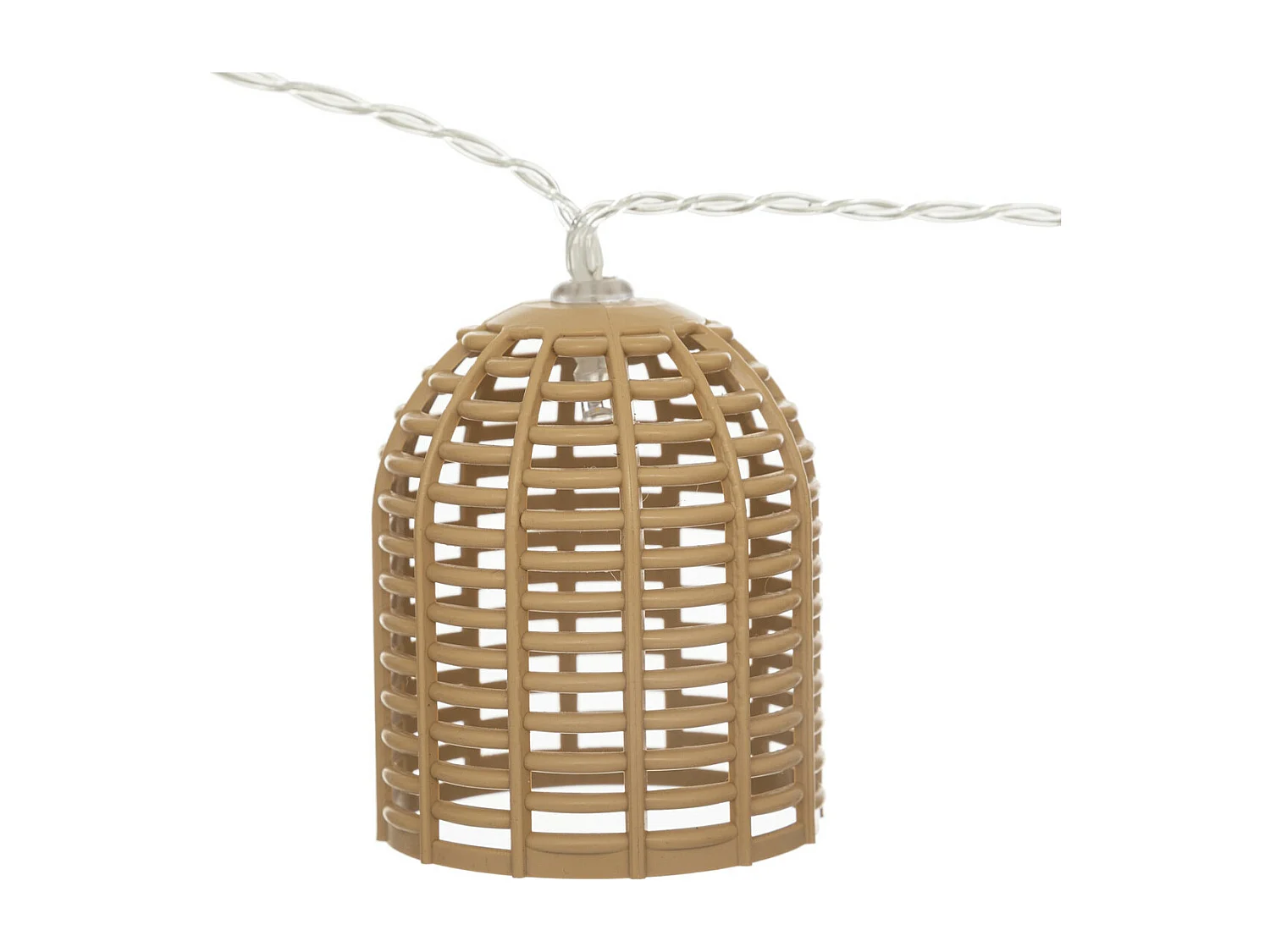 Guirlande Lumineuse Solaire 10 petits Abat-jours aspect Rotin LED Blanc chaud sur 3.35 mètres