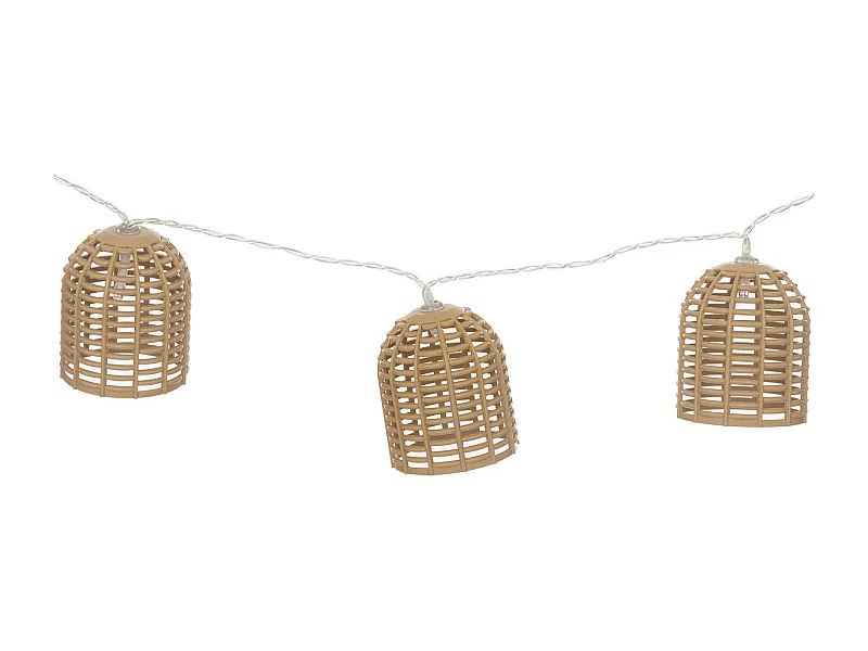 Guirlande Lumineuse Solaire 10 petits Abat-jours aspect Rotin LED Blanc chaud sur 3.35 mètres