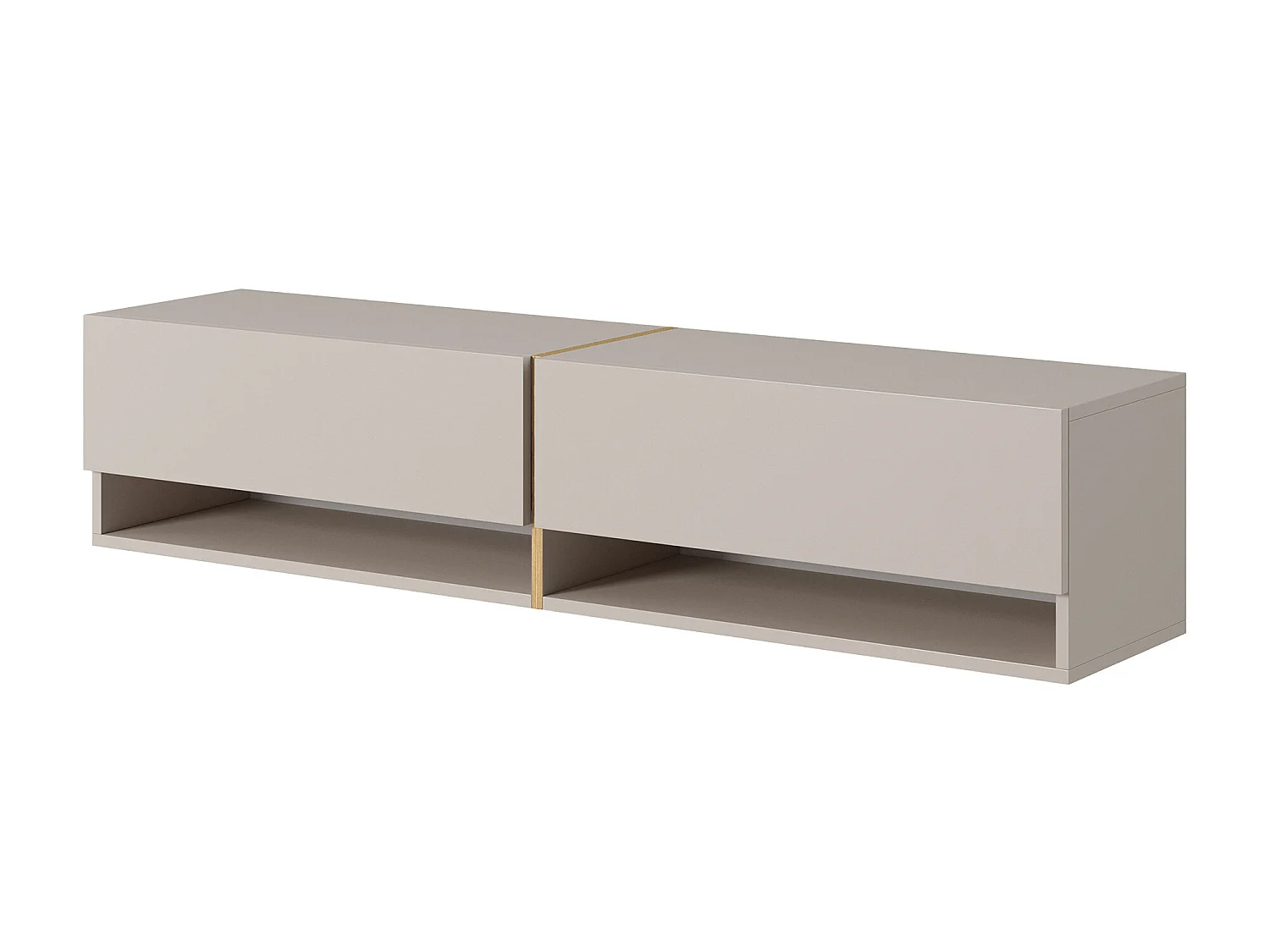 Meuble TV - 140 cm - taupe (gris-beige) avec insert doré - MIRRGO