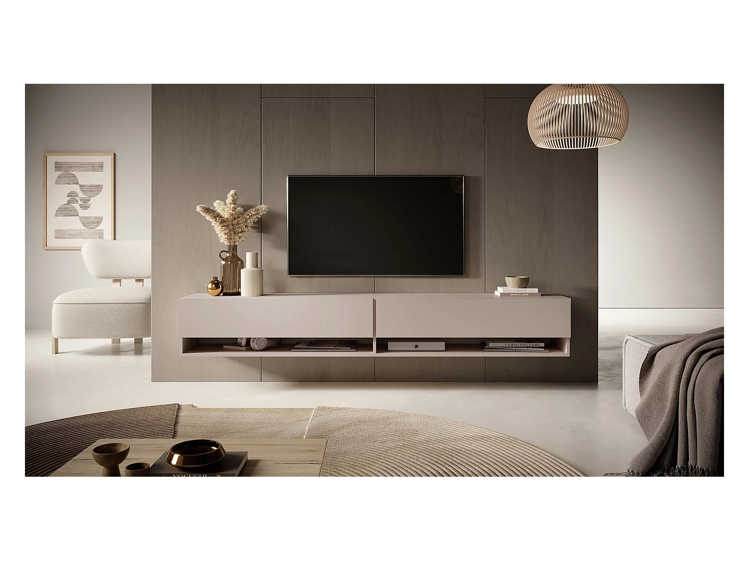 Mobile TV - 200 cm - sospeso - taupe (grigio-beige) - MIRRGO