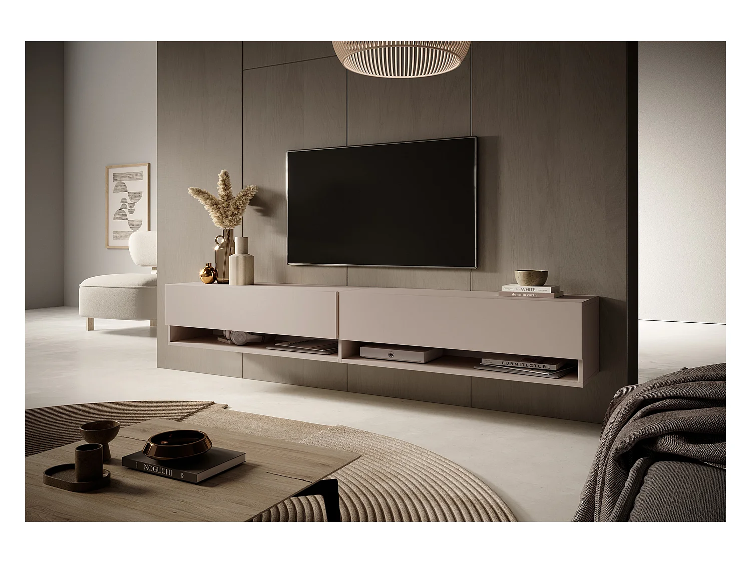 Mobile TV - 200 cm - sospeso - taupe (grigio-beige) - MIRRGO