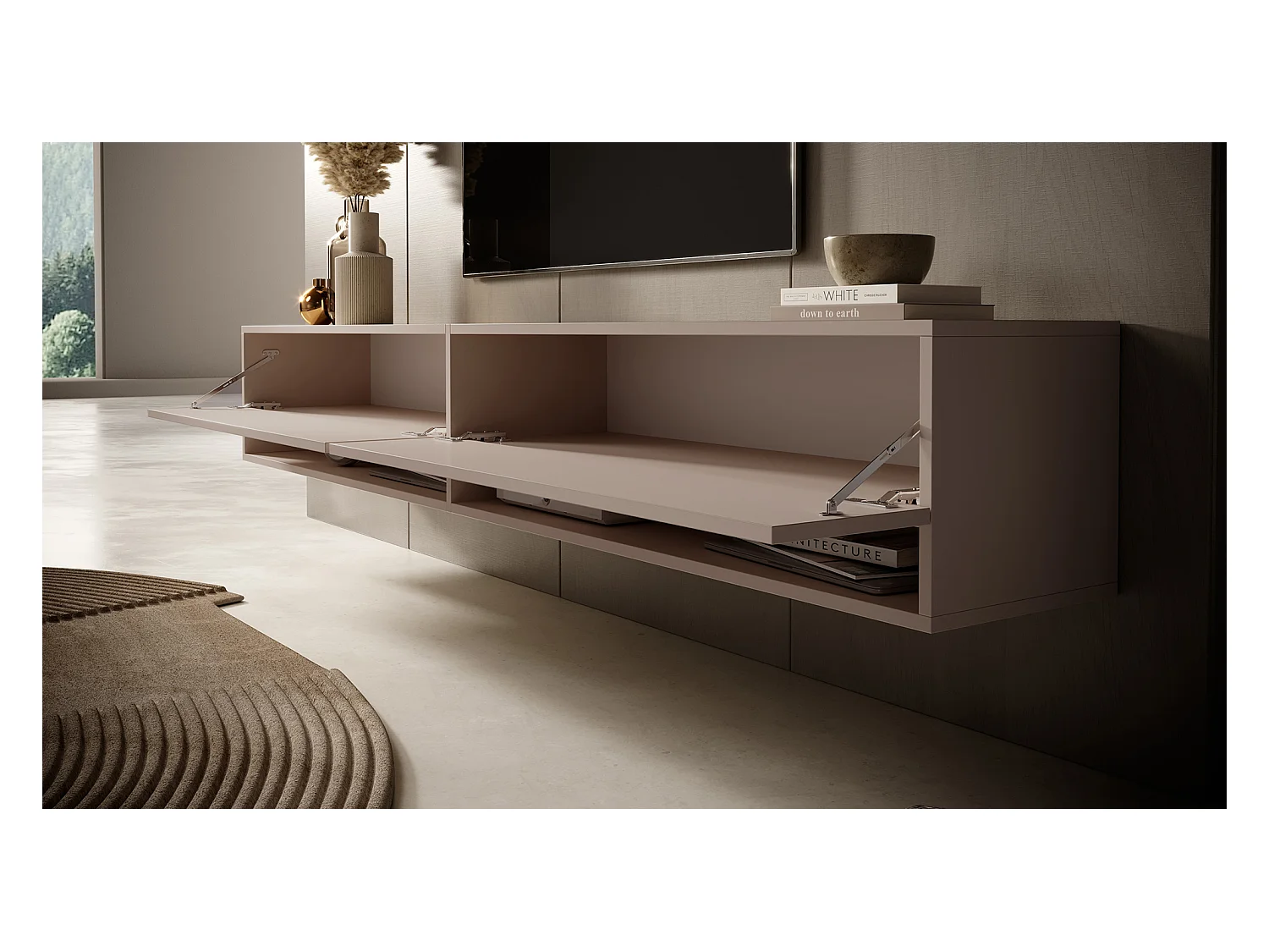 Mobile TV - 200 cm - sospeso - taupe (grigio-beige) - MIRRGO