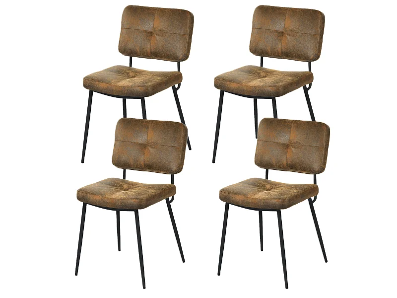 Lot De 4 Chaises De Salle À Manger Rétro Vintage Avec Dossier Assise Rembourrée En Suédine