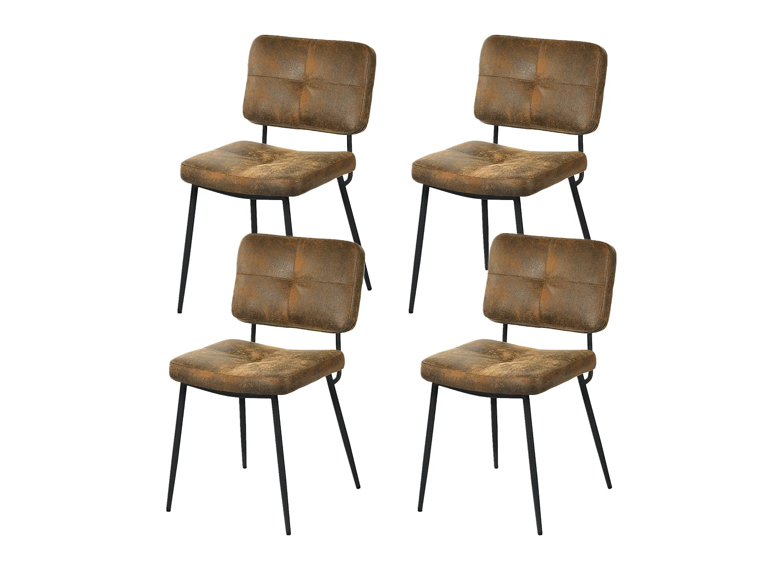 Lot De 4 Chaises De Salle À Manger Rétro Vintage Avec Dossier Assise Rembourrée En Suédine