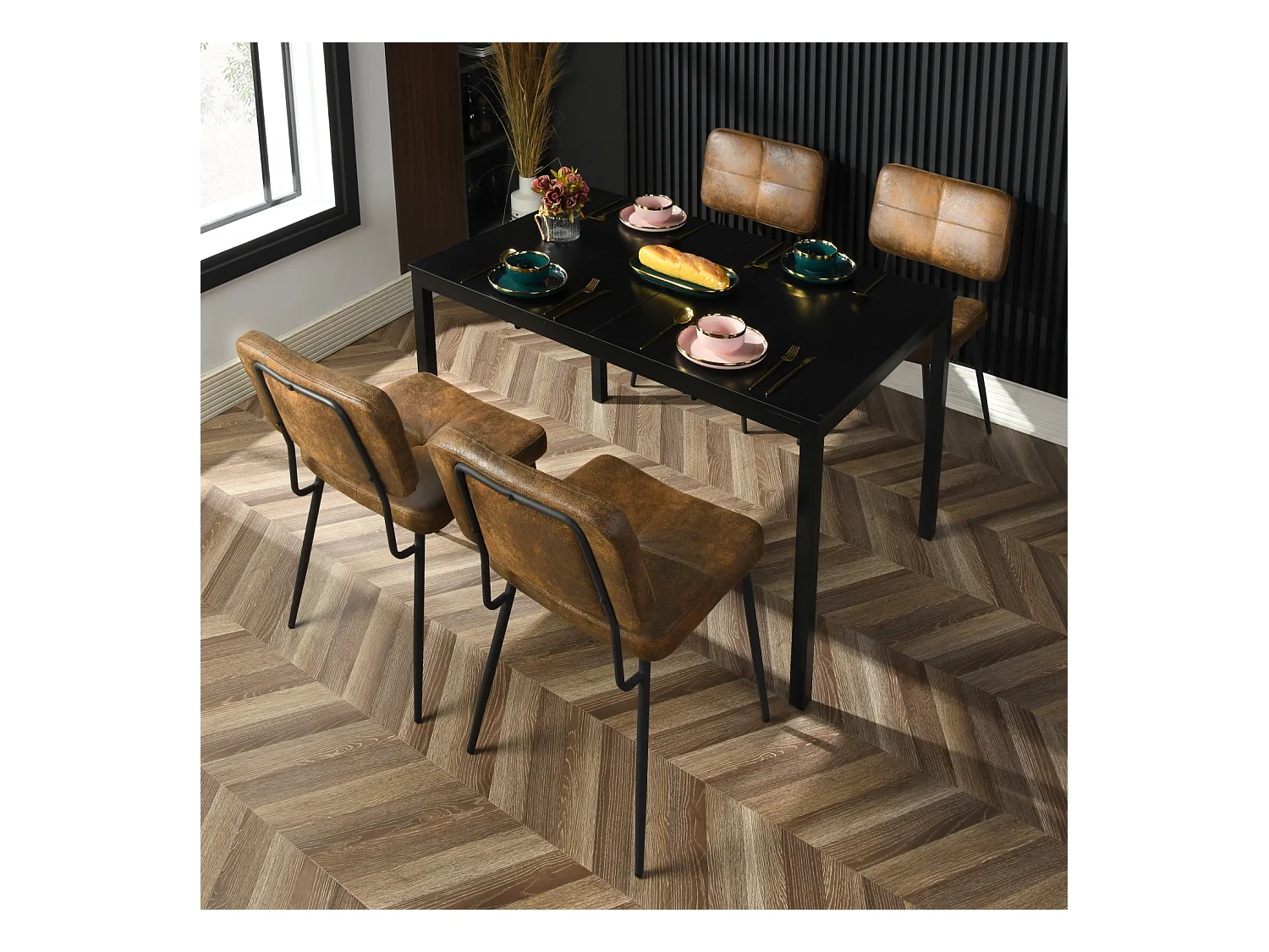 Lot De 4 Chaises De Salle À Manger Rétro Vintage Avec Dossier Assise Rembourrée En Suédine