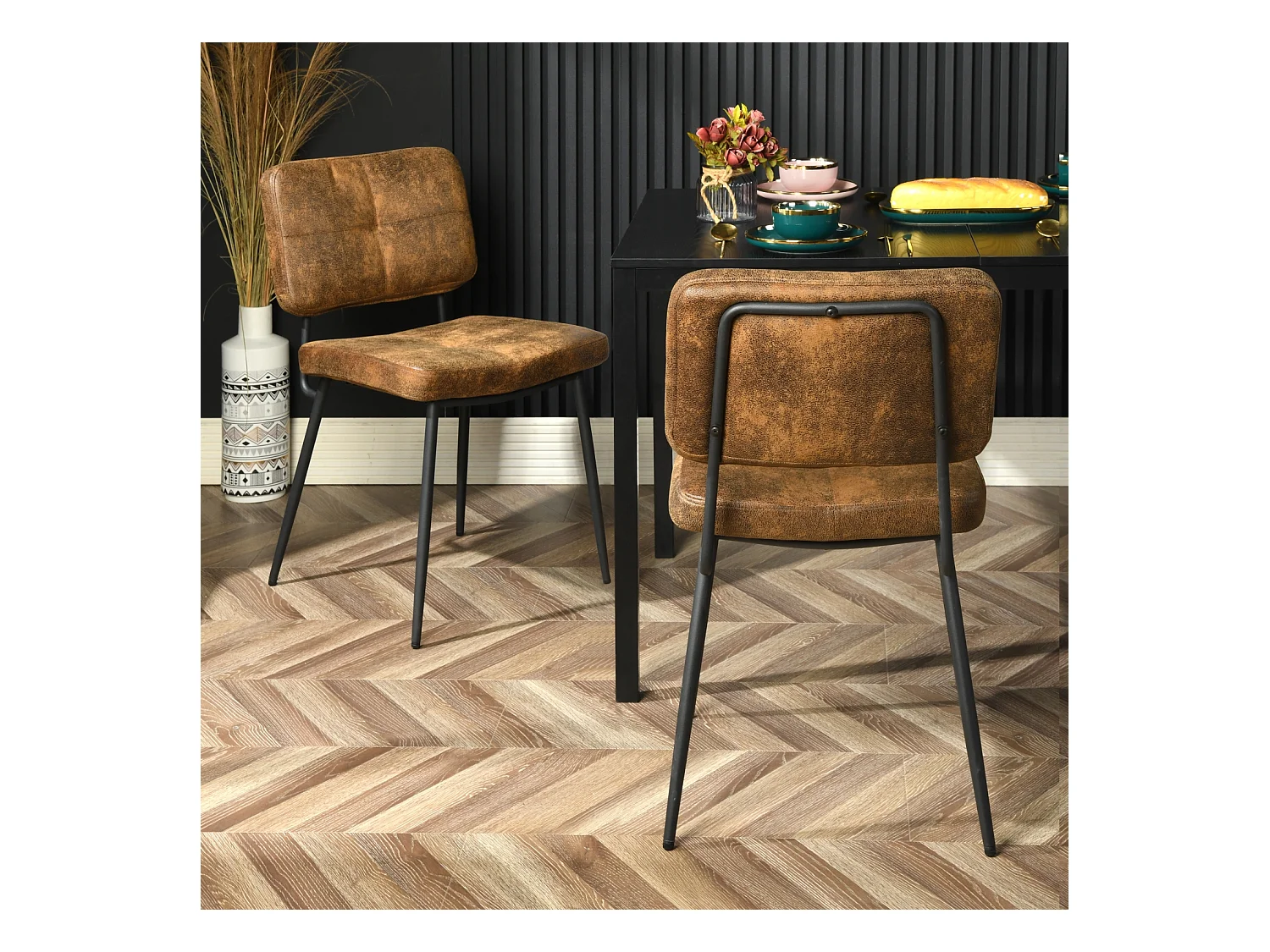 Lot De 4 Chaises De Salle À Manger Rétro Vintage Avec Dossier Assise Rembourrée En Suédine