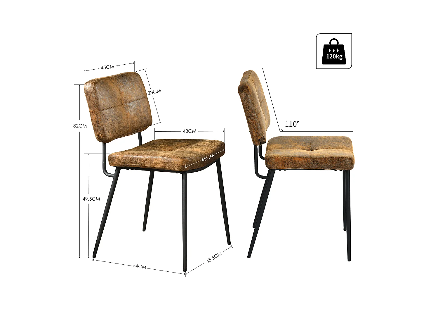 Lot De 4 Chaises De Salle À Manger Rétro Vintage Avec Dossier Assise Rembourrée En Suédine