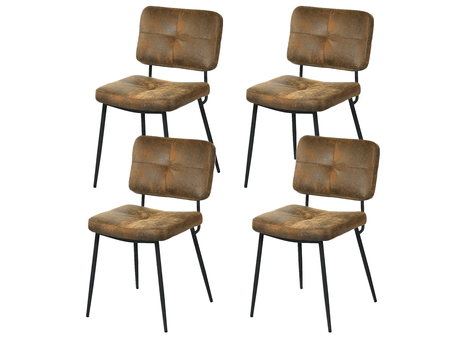 Lot De 4 Chaises De Salle À Manger Rétro Vintage Avec Dossier Assise Rembourrée En Suédine