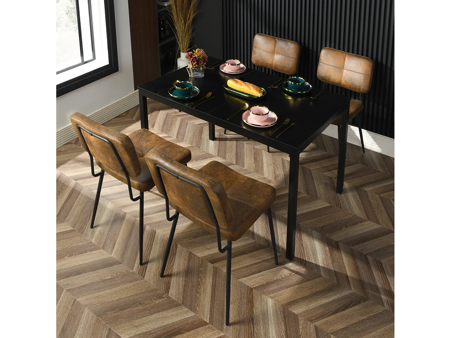 Lot De 4 Chaises De Salle À Manger Rétro Vintage Avec Dossier Assise Rembourrée En Suédine