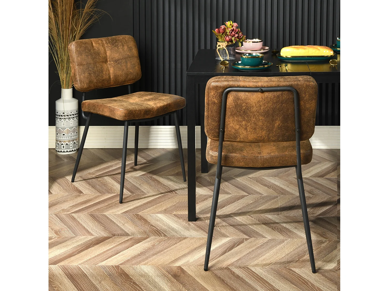 Lot De 4 Chaises De Salle À Manger Rétro Vintage Avec Dossier Assise Rembourrée En Suédine