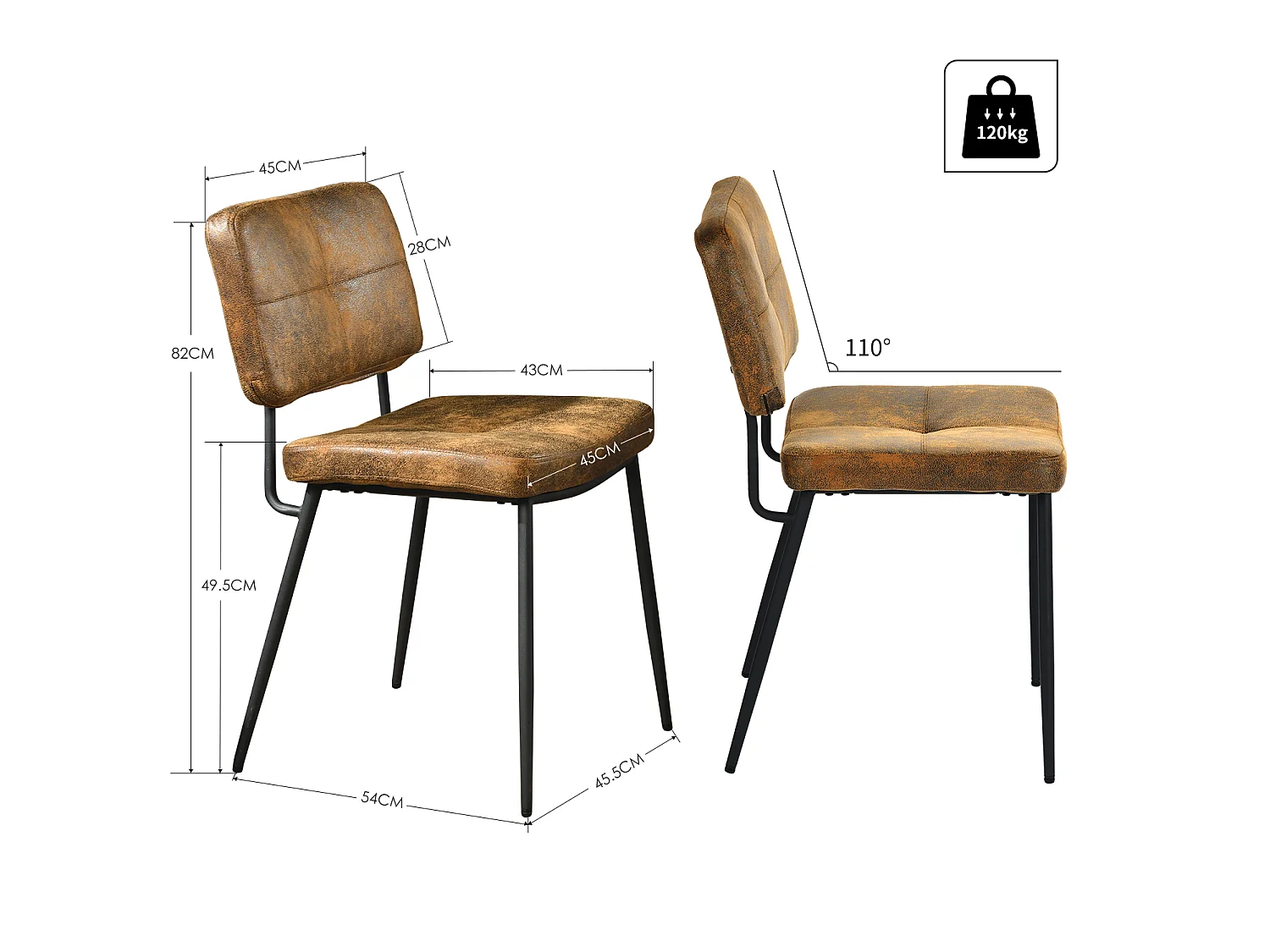 Lot De 4 Chaises De Salle À Manger Rétro Vintage Avec Dossier Assise Rembourrée En Suédine