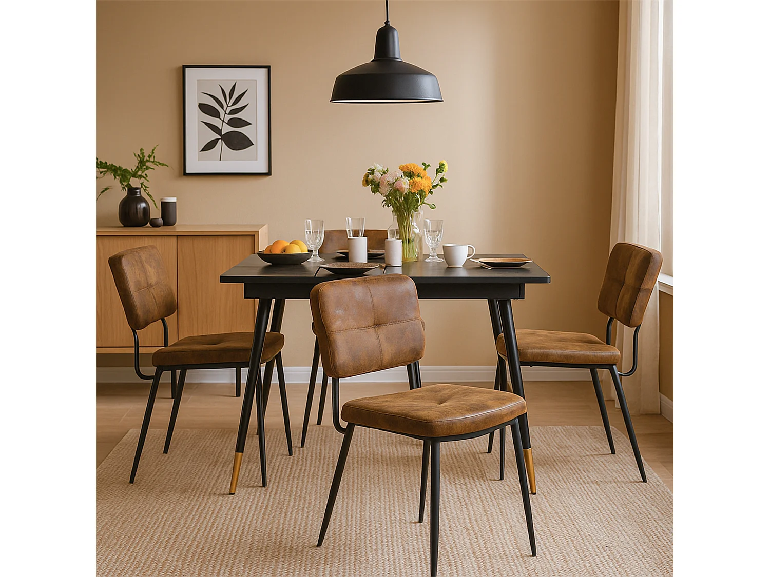 Lot De 4 Chaises De Salle À Manger Rétro Vintage Avec Dossier Assise Rembourrée En Suédine
