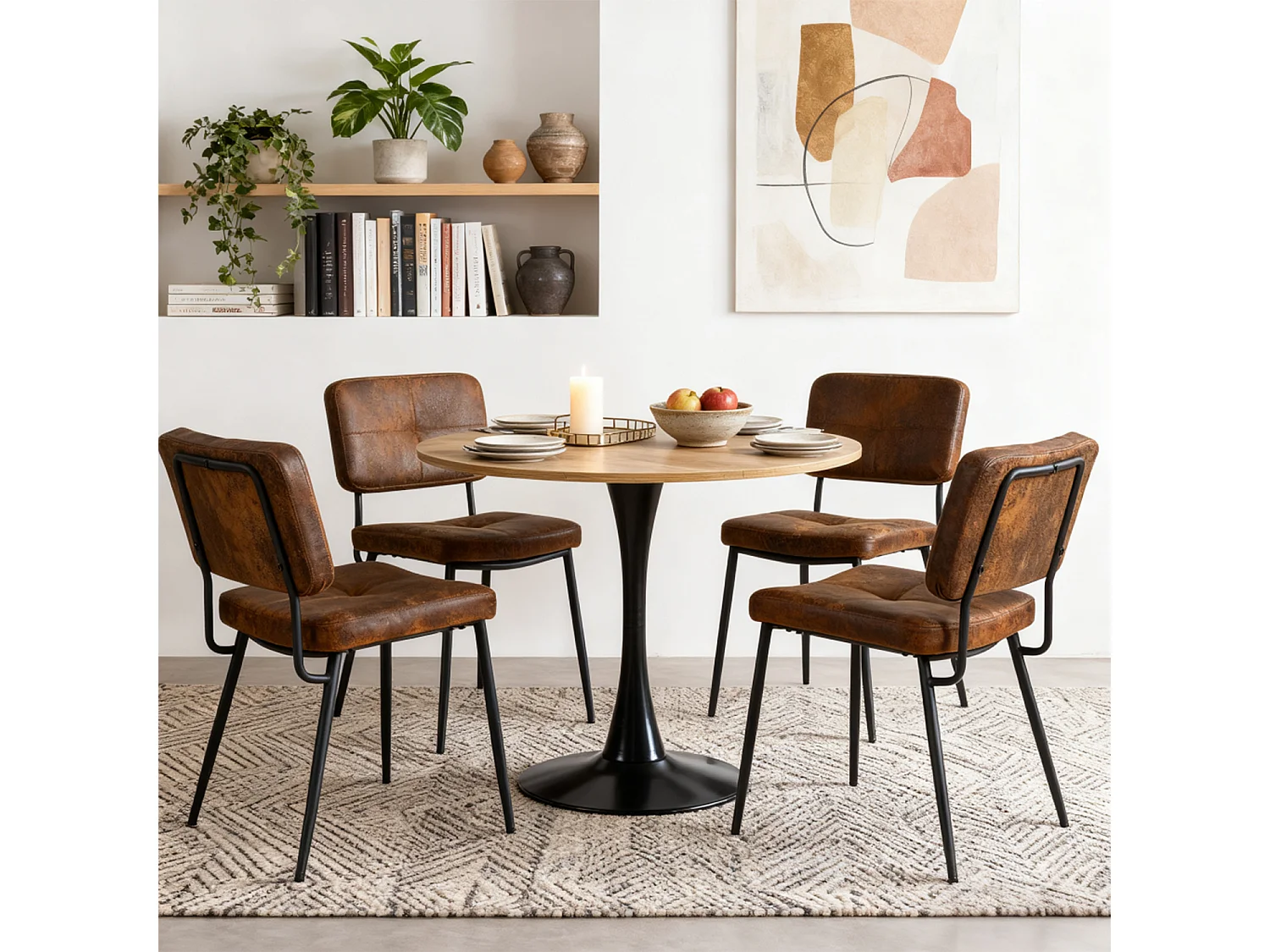 Lot De 4 Chaises De Salle À Manger Rétro Vintage Avec Dossier Assise Rembourrée En Suédine
