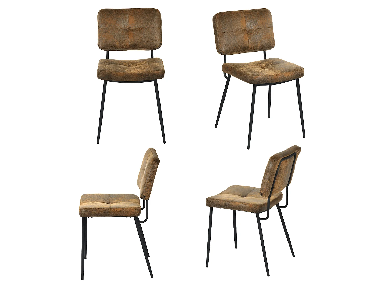 Lot De 4 Chaises De Salle À Manger Rétro Vintage Avec Dossier Assise Rembourrée En Suédine
