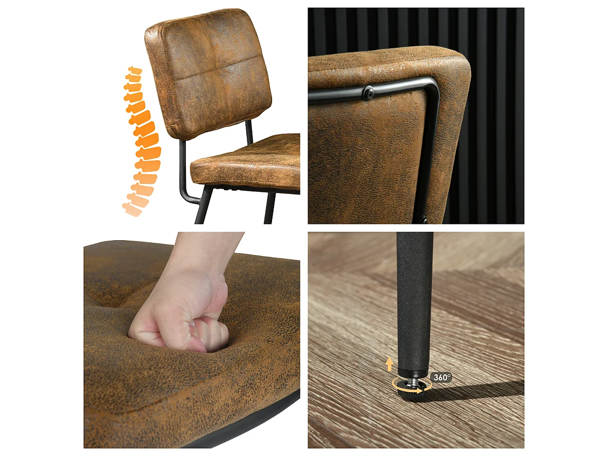 Lot De 4 Chaises De Salle À Manger Rétro Vintage Avec Dossier Assise Rembourrée En Suédine