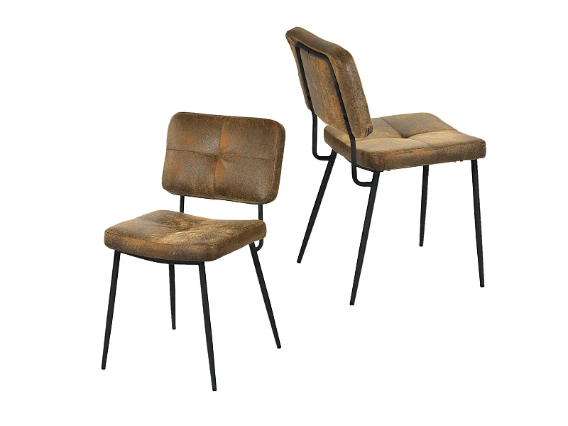 Lot De 2 Chaises De Salle À Manger Rétro Vintage Avec Dossier Assise Rembourrée En Suédine Marron