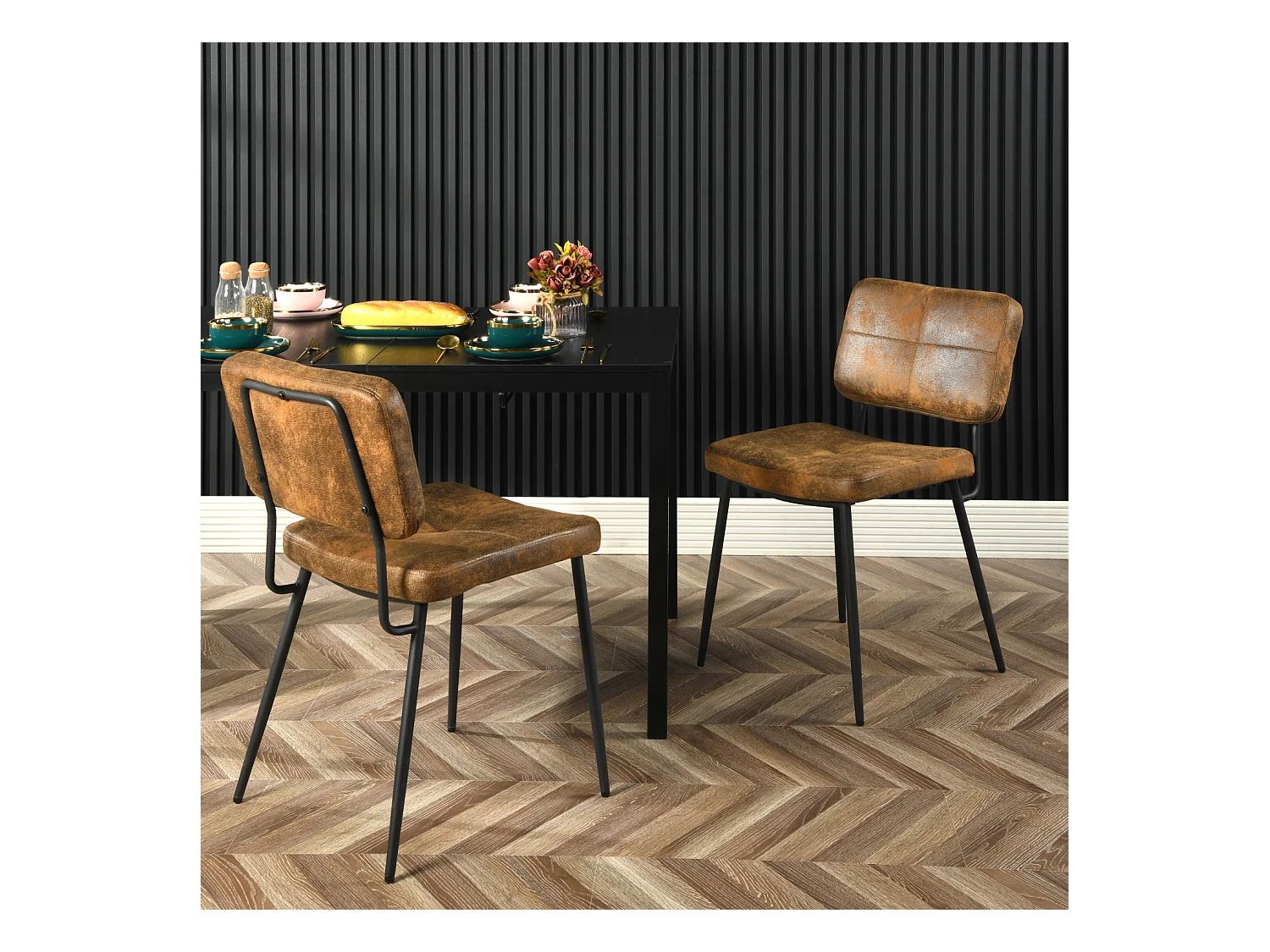 Lot De 2 Chaises De Salle À Manger Rétro Vintage Avec Dossier Assise Rembourrée En Suédine Marron