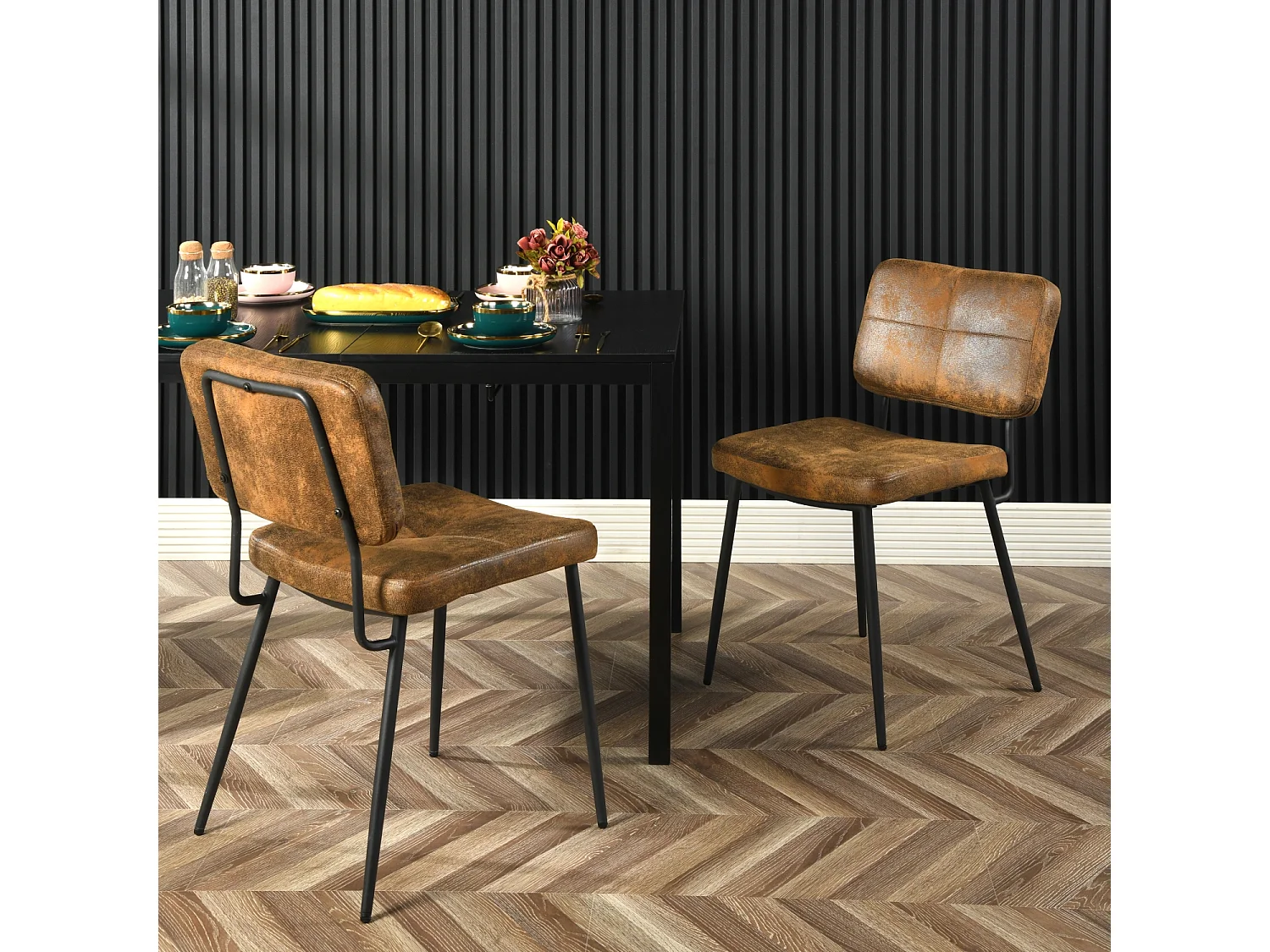 Lot De 2 Chaises De Salle À Manger Rétro Vintage Avec Dossier Assise Rembourrée En Suédine Marron