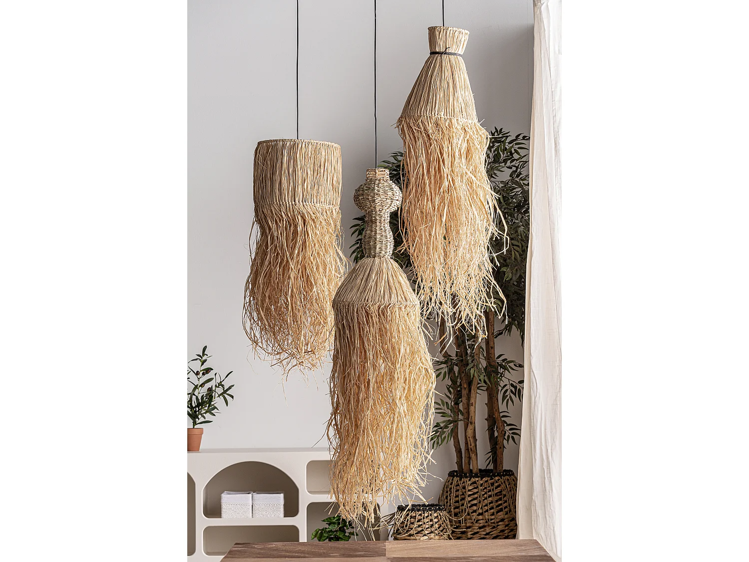 Lustre en fibre naturelle marron 32x32x75 cm