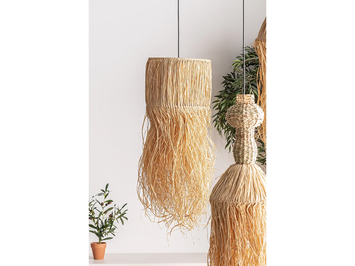 Lustre en fibre naturelle marron 32x32x75 cm