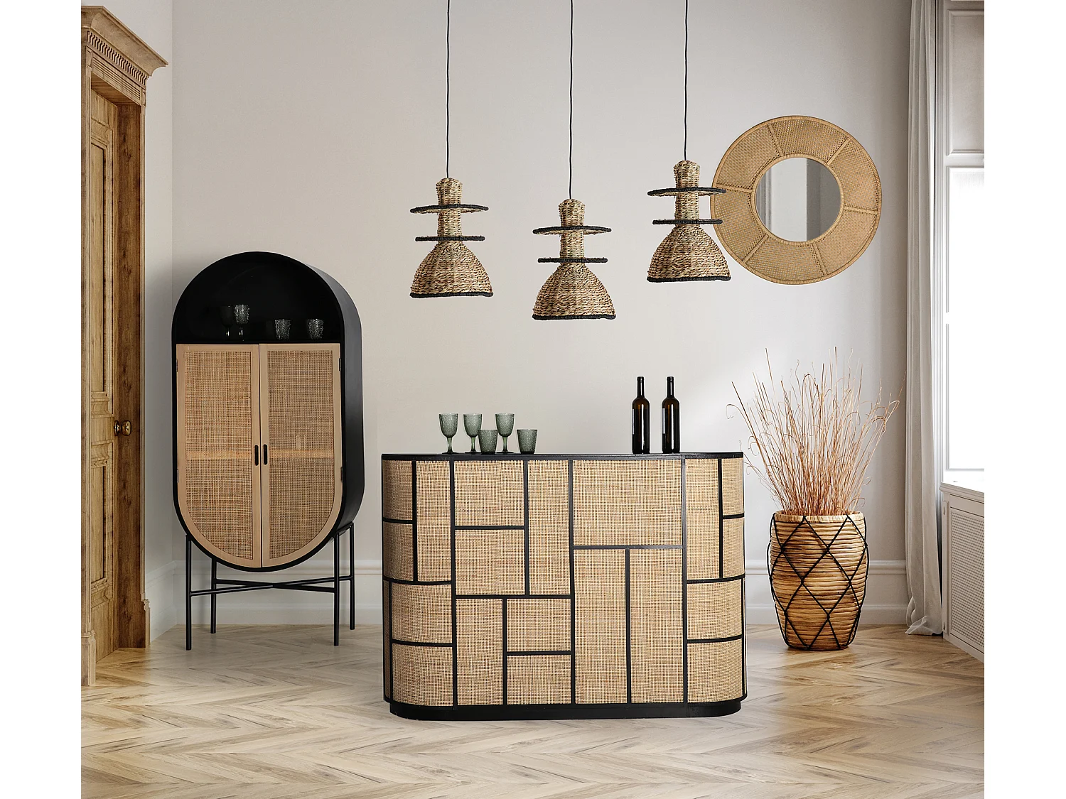 Lustre en fibre naturelle  27x27x38 cm