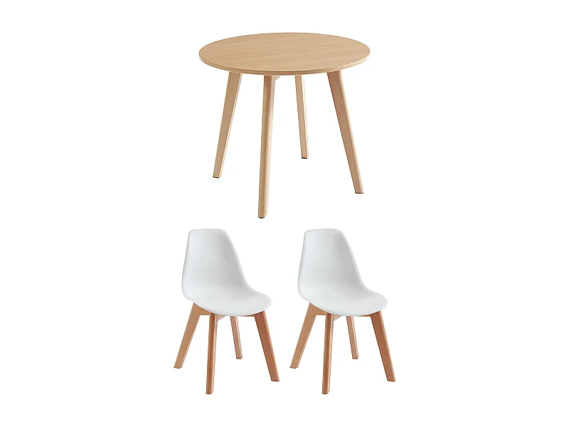 Set aus Kindertisch LOULOUNE + 2 Stühlen LILINOU - Holzfarben und Weiß