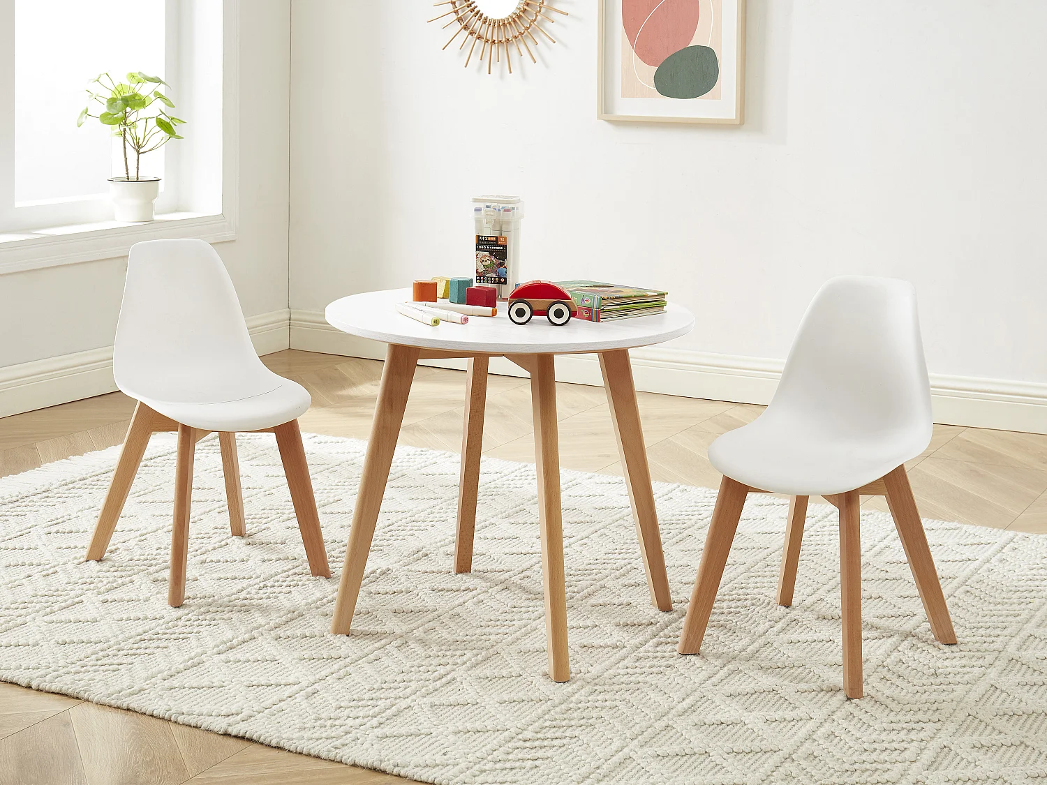 Set aus Kindertisch LOULOUNE + 2 Stühlen LILINOU - Weiß