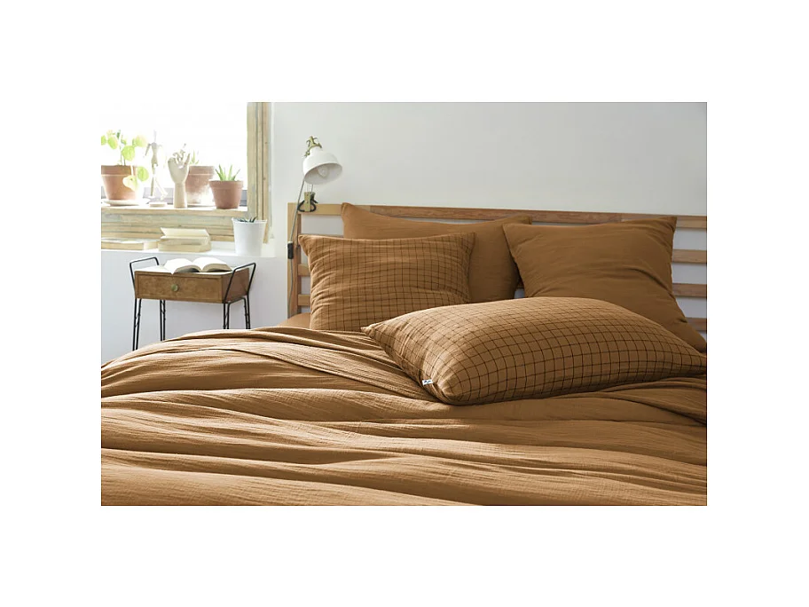 Taie d'oreiller Tissé-teint petits carreaux Déco "Gaïa Mix" 60 x 60 cm & 50 x 70 cm "Gaze de Coton"