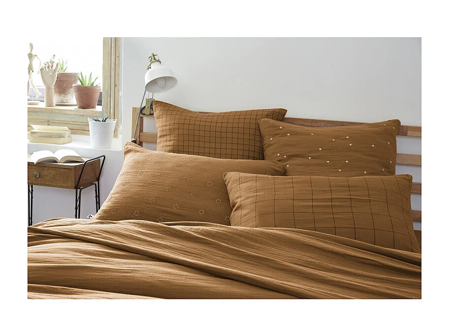 Taie d'oreiller Tissé-teint petits carreaux Déco "Gaïa Mix" 60 x 60 cm & 50 x 70 cm "Gaze de Coton" l'Effet Papillon