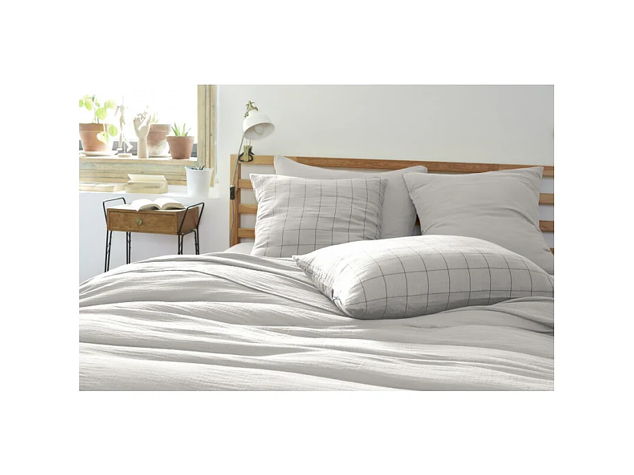 Taie d'oreiller Tissé-teint grands carreaux Déco "Gaïa Match" 60 x 60 cm & 50 x 70 cm "Gaze de Coton"