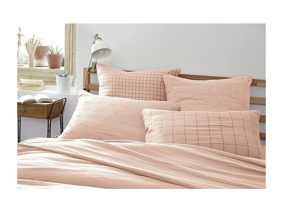 Taie d'oreiller Brodée Déco "Gaïa Boho" 60 x 60 cm & 50 x 70 cm "Gaze de Coton"