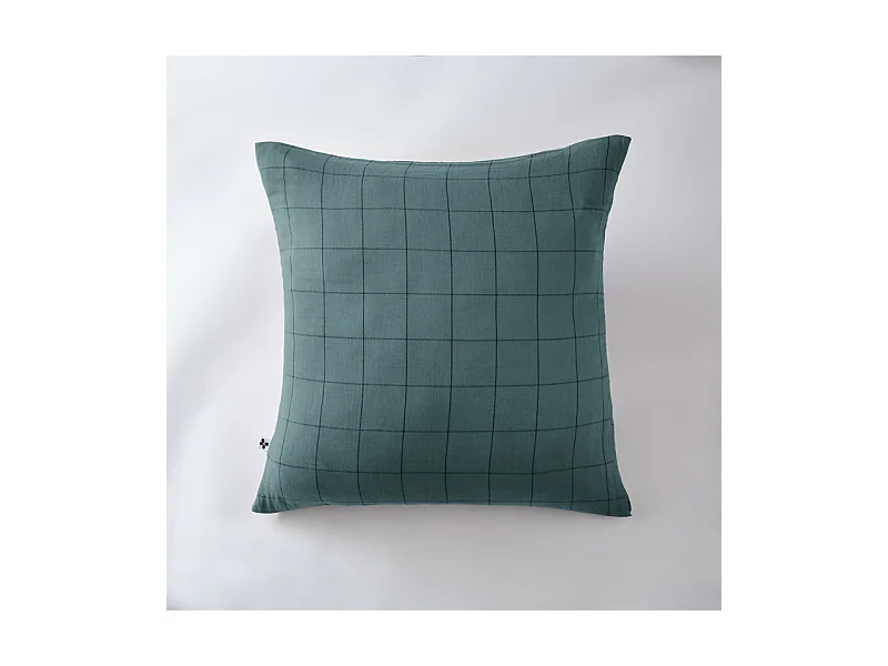 Taie d'oreiller Tissé-teint grands carreaux Déco "Gaïa Match" 60 x 60 cm & 50 x 70 cm "Gaze de Coton"