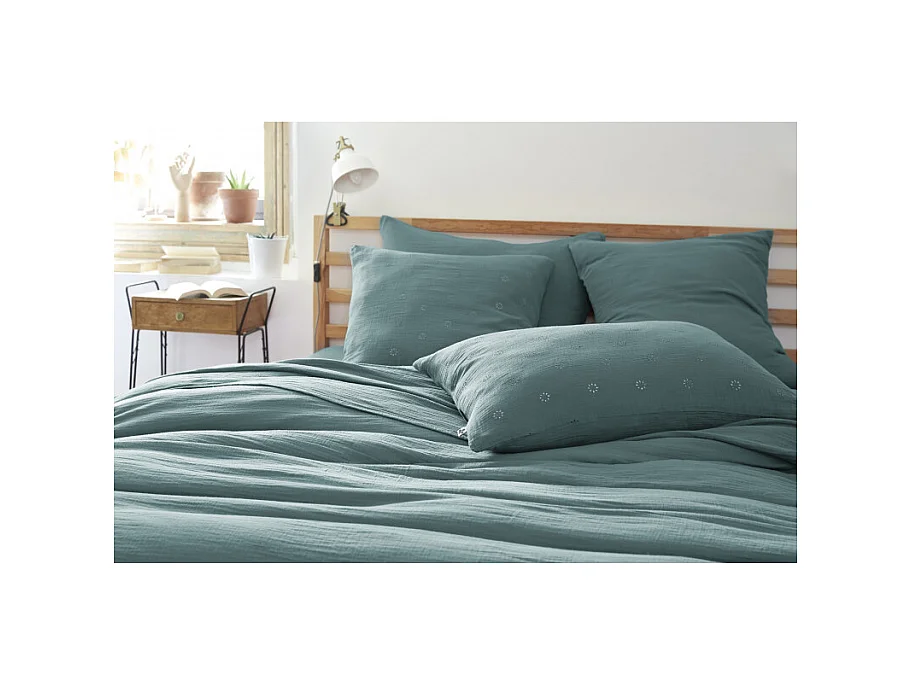 Taie d'oreiller Brodée Déco "Gaïa Boho" 60 x 60 cm & 50 x 70 cm "Gaze de Coton"