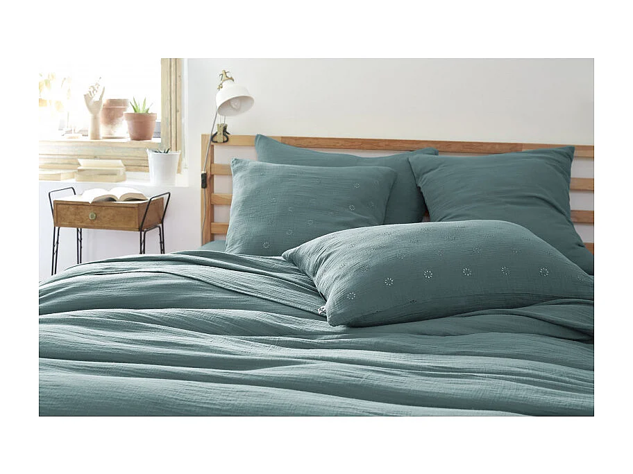 Taie d'oreiller Brodée Déco "Gaïa Boho" 60 x 60 cm & 50 x 70 cm "Gaze de Coton" l'Effet Papillon