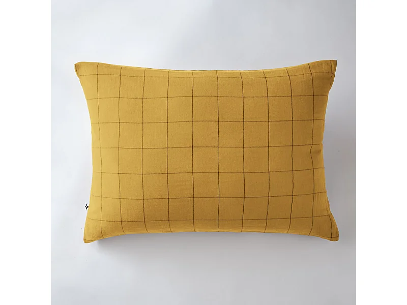 Taie d'oreiller Tissé-teint grands carreaux Déco "Gaïa Match" 60 x 60 cm & 50 x 70 cm "Gaze de Coton"