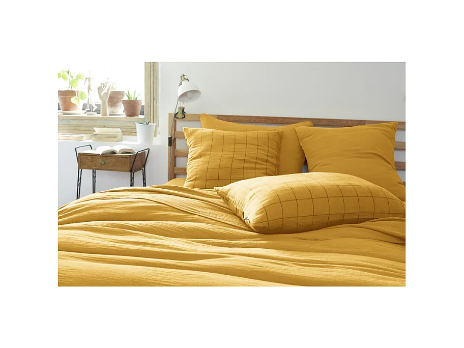 Taie d'oreiller Tissé-teint grands carreaux Déco "Gaïa Match" 60 x 60 cm & 50 x 70 cm "Gaze de Coton"