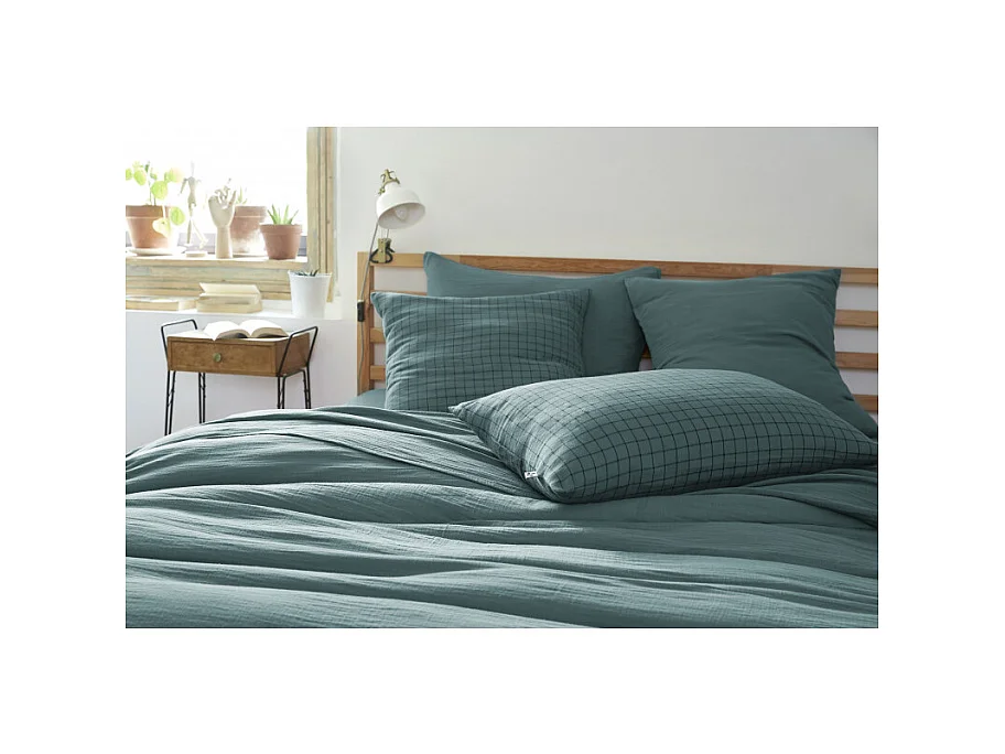 Taie d'oreiller Tissé-teint petits carreaux Déco "Gaïa Mix" 60 x 60 cm & 50 x 70 cm "Gaze de Coton"