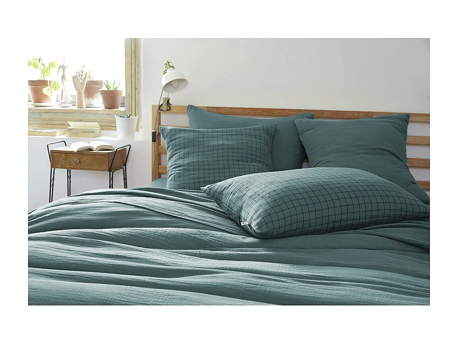 Taie d'oreiller Tissé-teint petits carreaux Déco "Gaïa Mix" 60 x 60 cm & 50 x 70 cm "Gaze de Coton" l'Effet Papillon