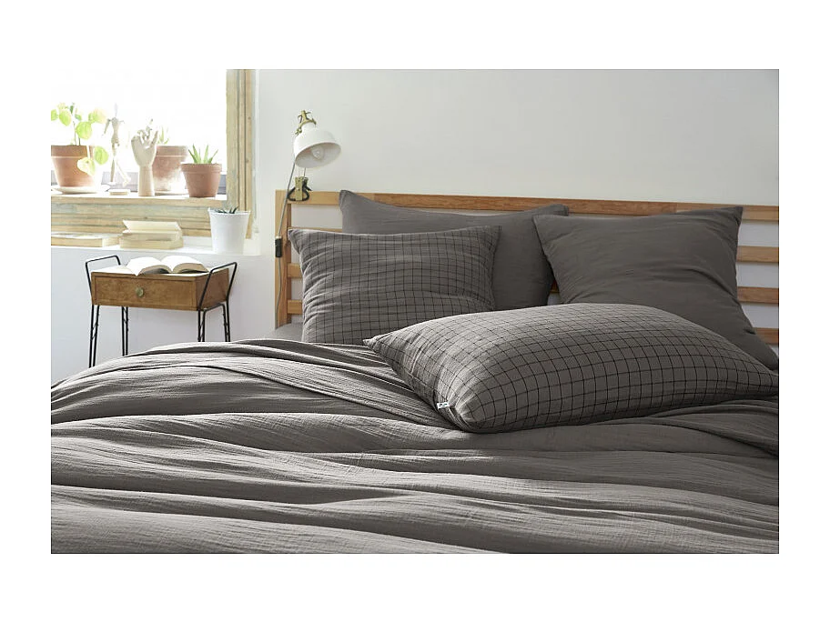 Taie d'oreiller Tissé-teint petits carreaux Déco "Gaïa Mix" 60 x 60 cm & 50 x 70 cm "Gaze de Coton"