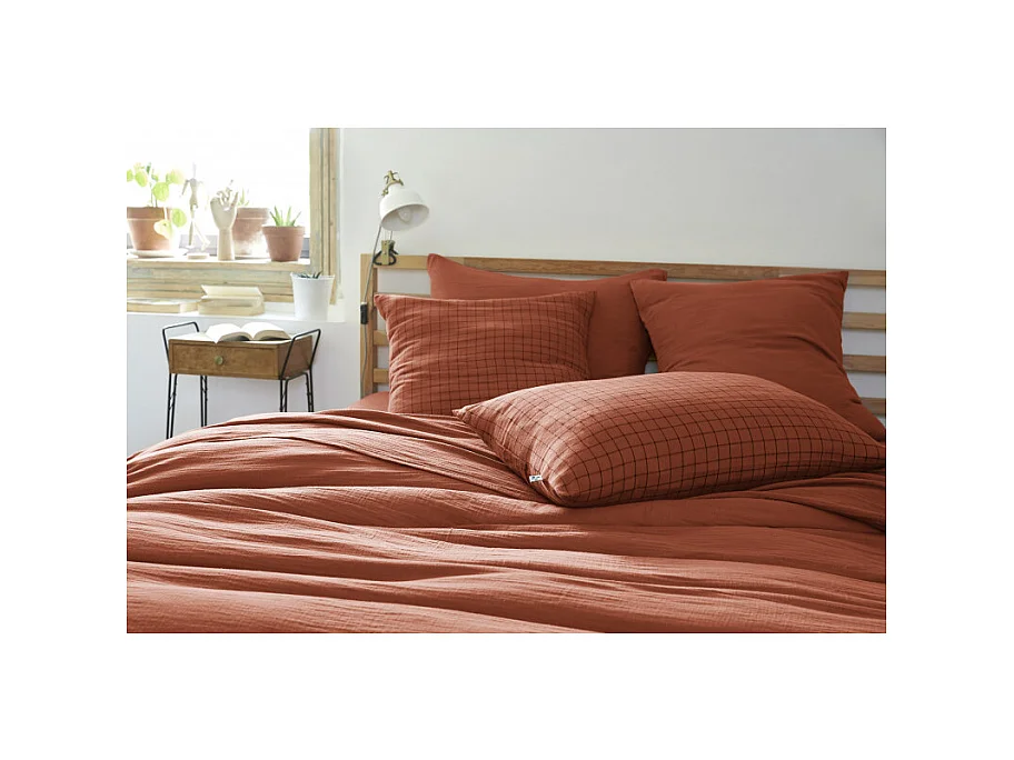 Taie d'oreiller Tissé-teint petits carreaux Déco "Gaïa Mix" 60 x 60 cm & 50 x 70 cm "Gaze de Coton"