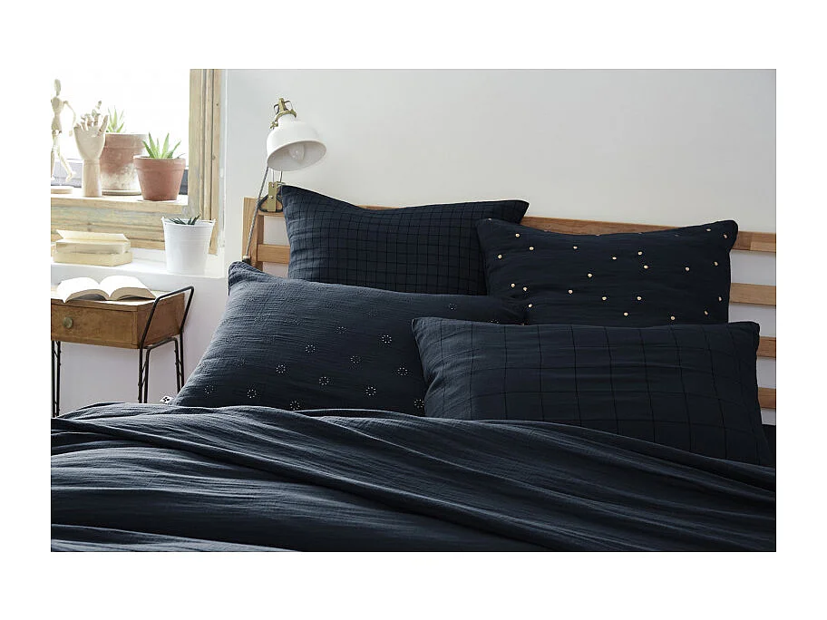 Taie d'oreiller Tissé-teint grands carreaux Déco "Gaïa Match" 60 x 60 cm & 50 x 70 cm "Gaze de Coton"