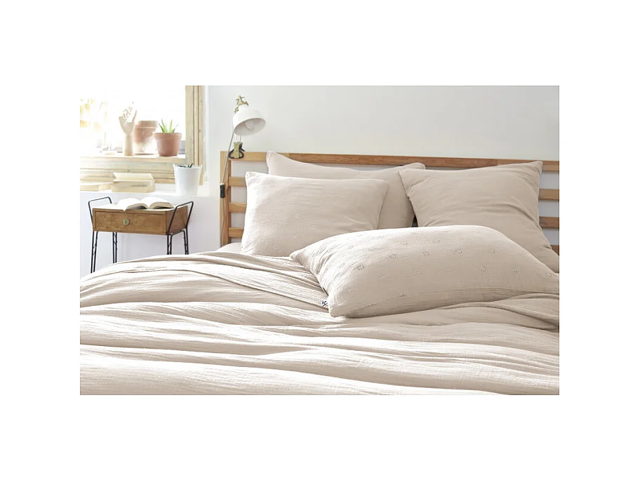 Taie d'oreiller Brodée Déco "Gaïa Boho" 60 x 60 cm & 50 x 70 cm "Gaze de Coton"