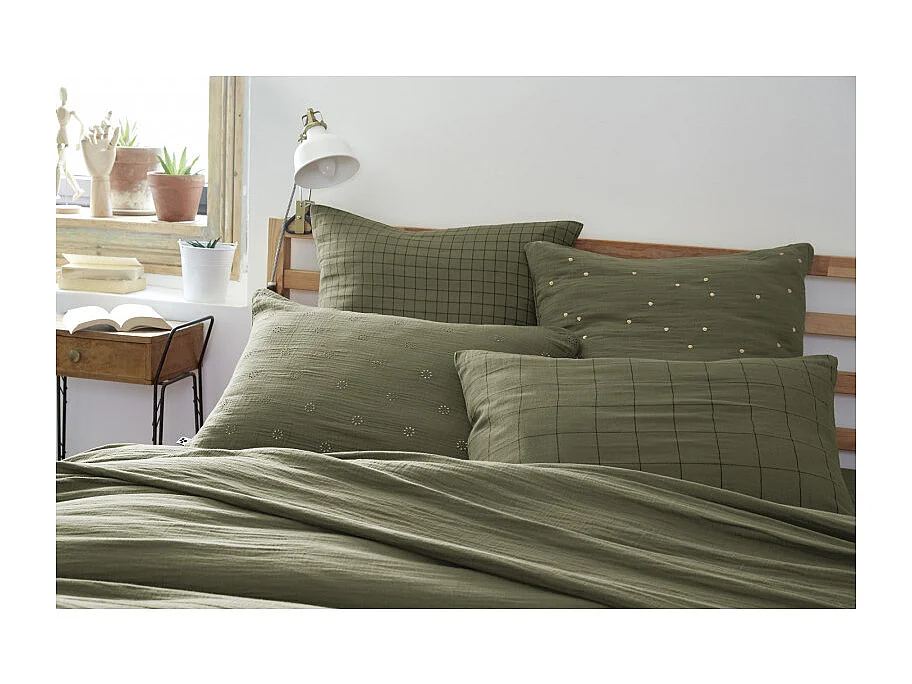 Taie d'oreiller Tissé-teint petits carreaux Déco "Gaïa Mix" 60 x 60 cm & 50 x 70 cm "Gaze de Coton" l'Effet Papillon