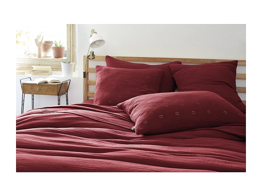 Taie d'oreiller Brodée Déco "Gaïa Boho" 60 x 60 cm & 50 x 70 cm "Gaze de Coton"