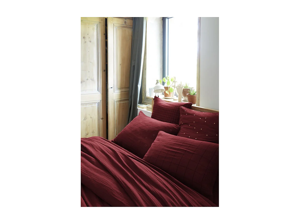 Taie d'oreiller Brodée Déco "Gaïa Boho" 60 x 60 cm & 50 x 70 cm "Gaze de Coton" l'Effet Papillon