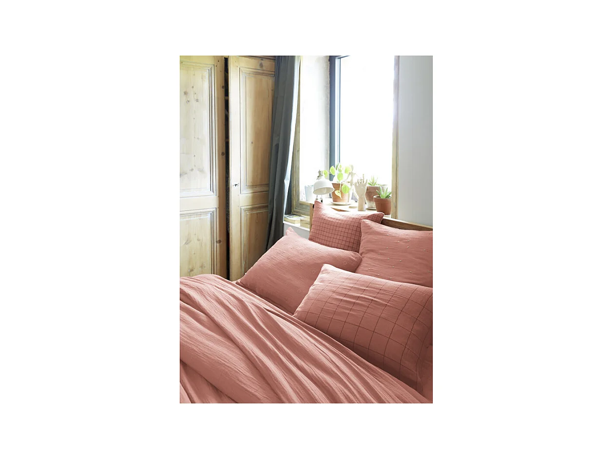 Taie d'oreiller Brodée Déco "Gaïa Boho" 60 x 60 cm & 50 x 70 cm "Gaze de Coton"