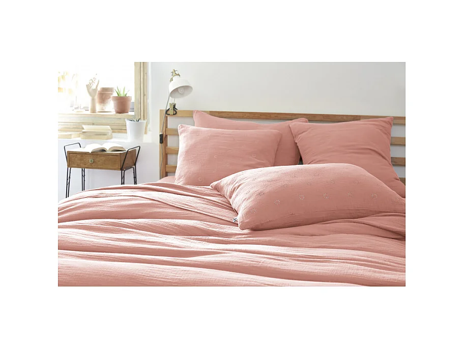 Taie d'oreiller Brodée Déco "Gaïa Boho" 60 x 60 cm & 50 x 70 cm "Gaze de Coton"