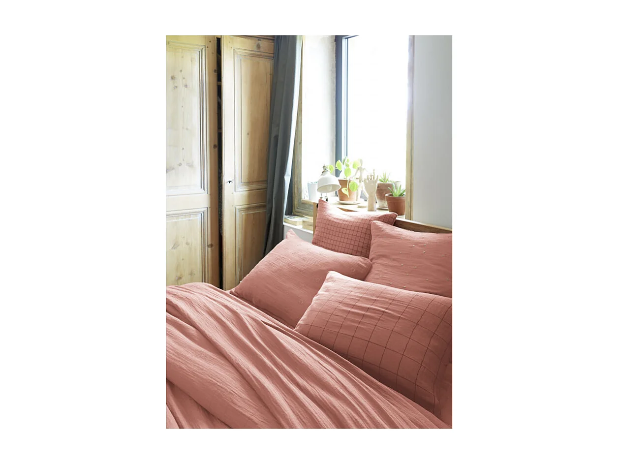 Taie d'oreiller Brodée Déco "Gaïa Boho" 60 x 60 cm & 50 x 70 cm "Gaze de Coton"