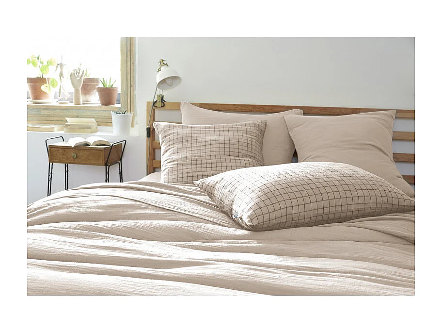 Taie d'oreiller Tissé-teint petits carreaux Déco "Gaïa Mix" 60 x 60 cm & 50 x 70 cm "Gaze de Coton" l'Effet Papillon